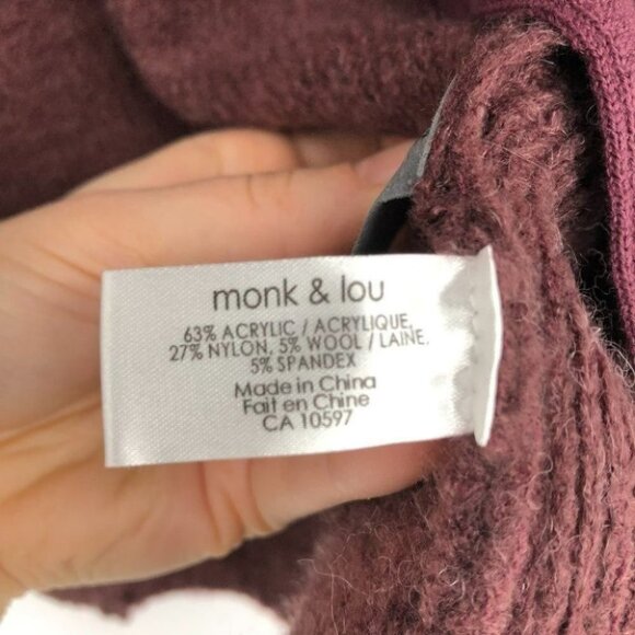 Monk & Lou burgundy acrylic knit cocoon longline cardigan side pockets XS - Picture 5 of 15